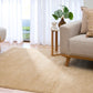 Beige area rug in living room setting on wood floor | Eclipse Nimes Modern Abstract Living Room Rug - Rugs Point Australia