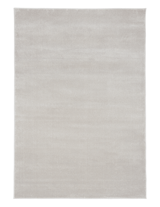 Light gray rectangular area rug with smooth surface and subtle texture