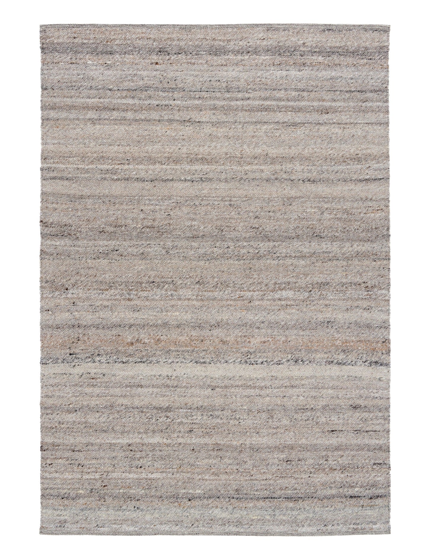 Dark grey wool rug with subtle horizontal stripe pattern and flat woven texture