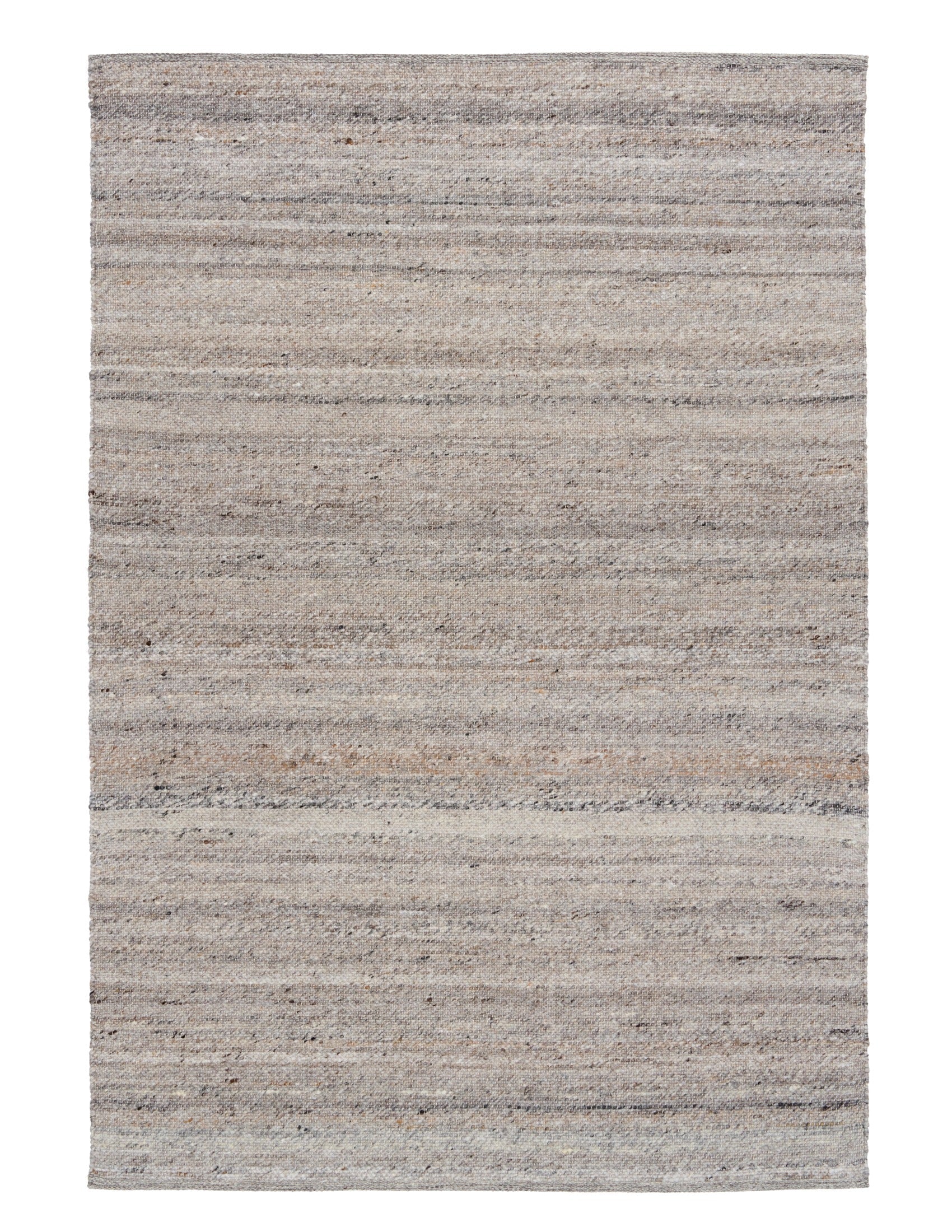 Dark grey wool rug with subtle horizontal stripe pattern and flat woven texture