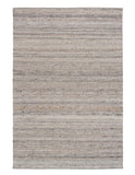 Dark grey wool rug with subtle horizontal stripe pattern and flat woven texture