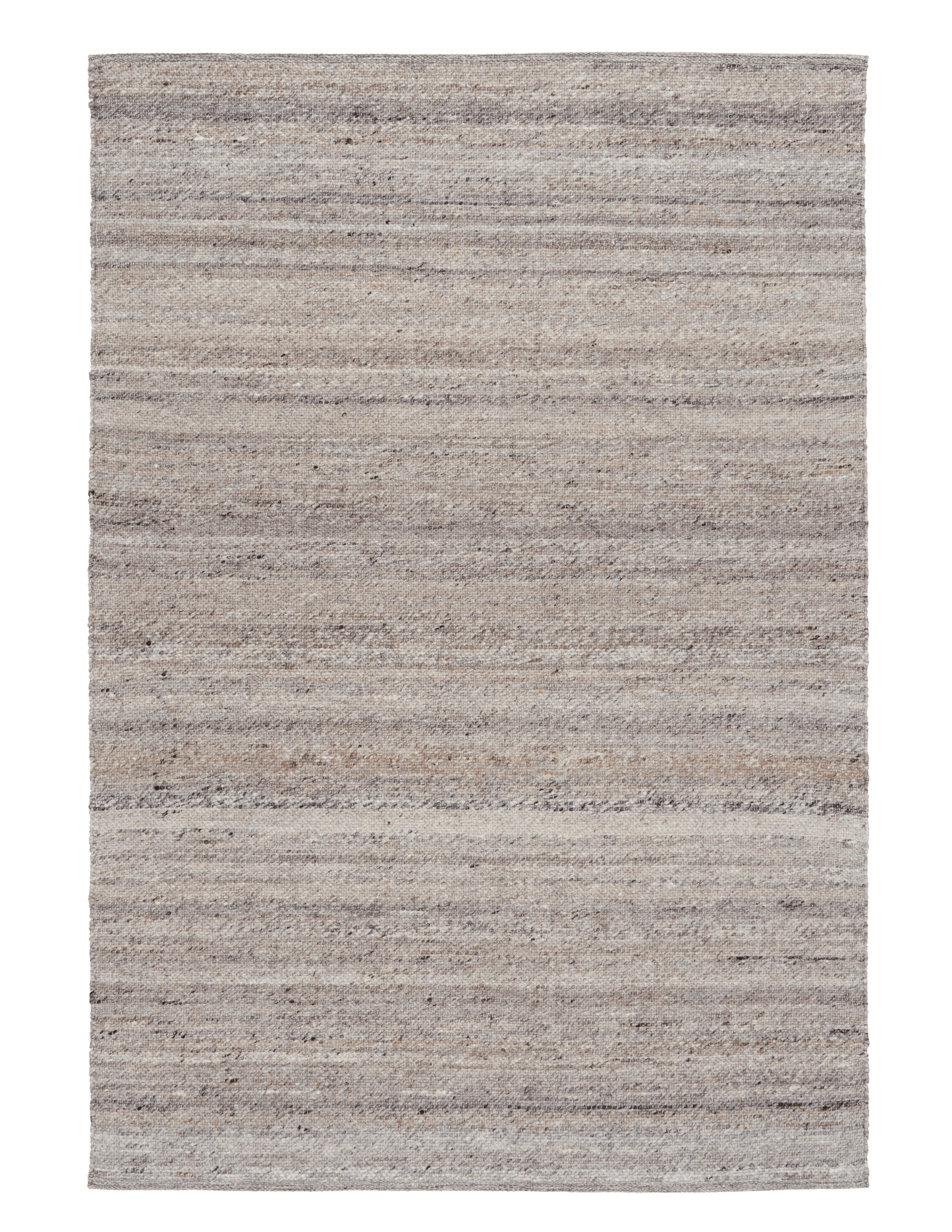 Dark grey wool rug, even rectangular weave with thin horizontal stripes throughout