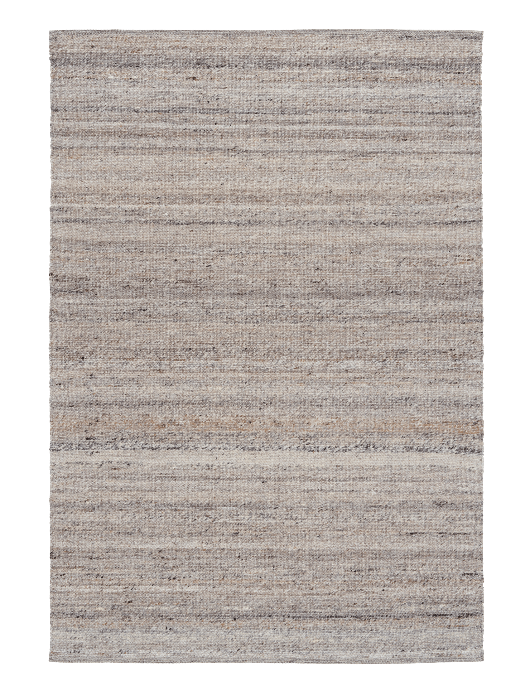 Dark grey wool rug, even rectangular weave with thin horizontal stripes throughout