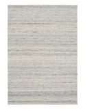Grey wool area rug with subtle horizontal stripes and speckled texture