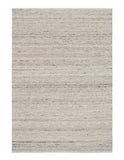 Smoke grey wool area rug, flat woven with subtle speckles and thin banding