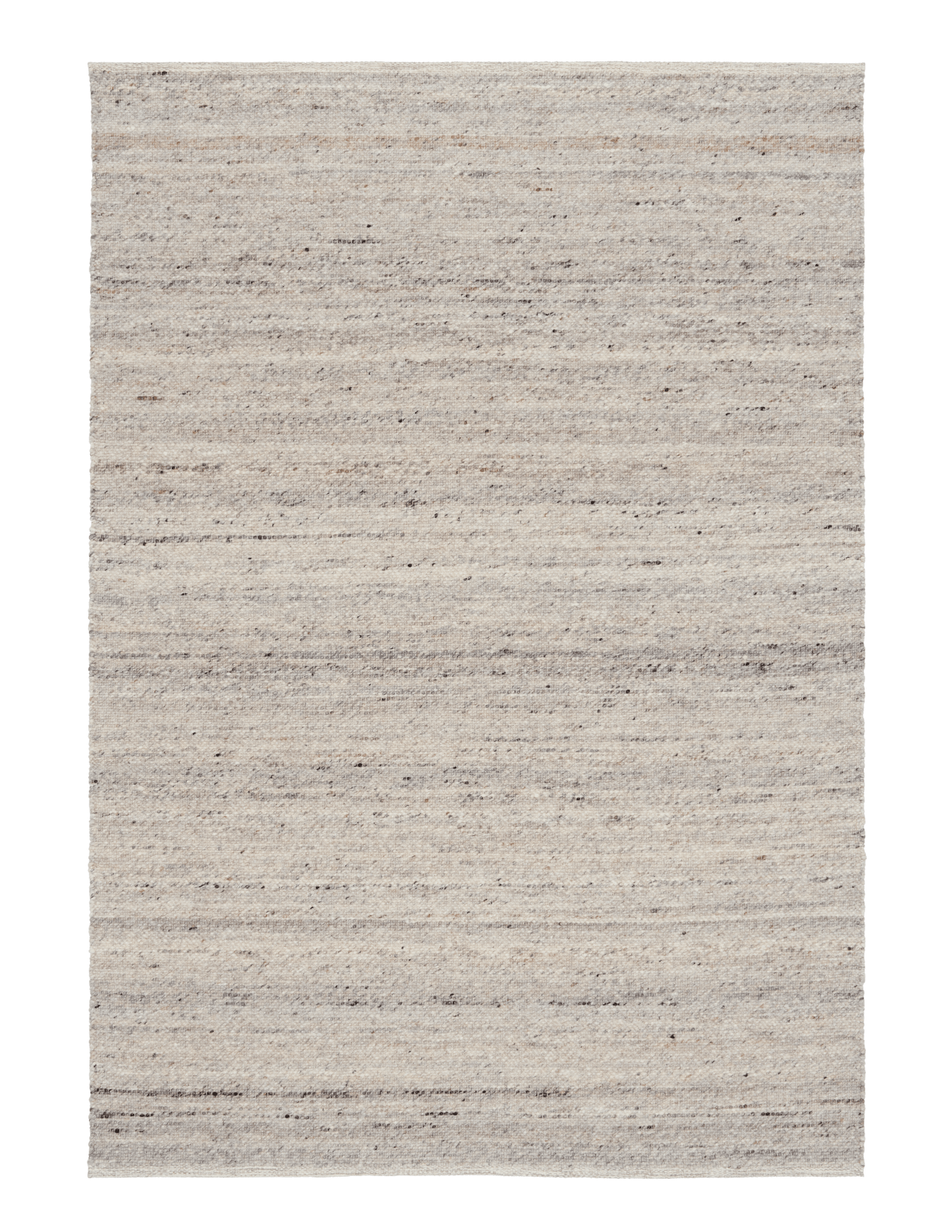 Smoke grey wool rug, flat woven speckle texture with neat stitched border