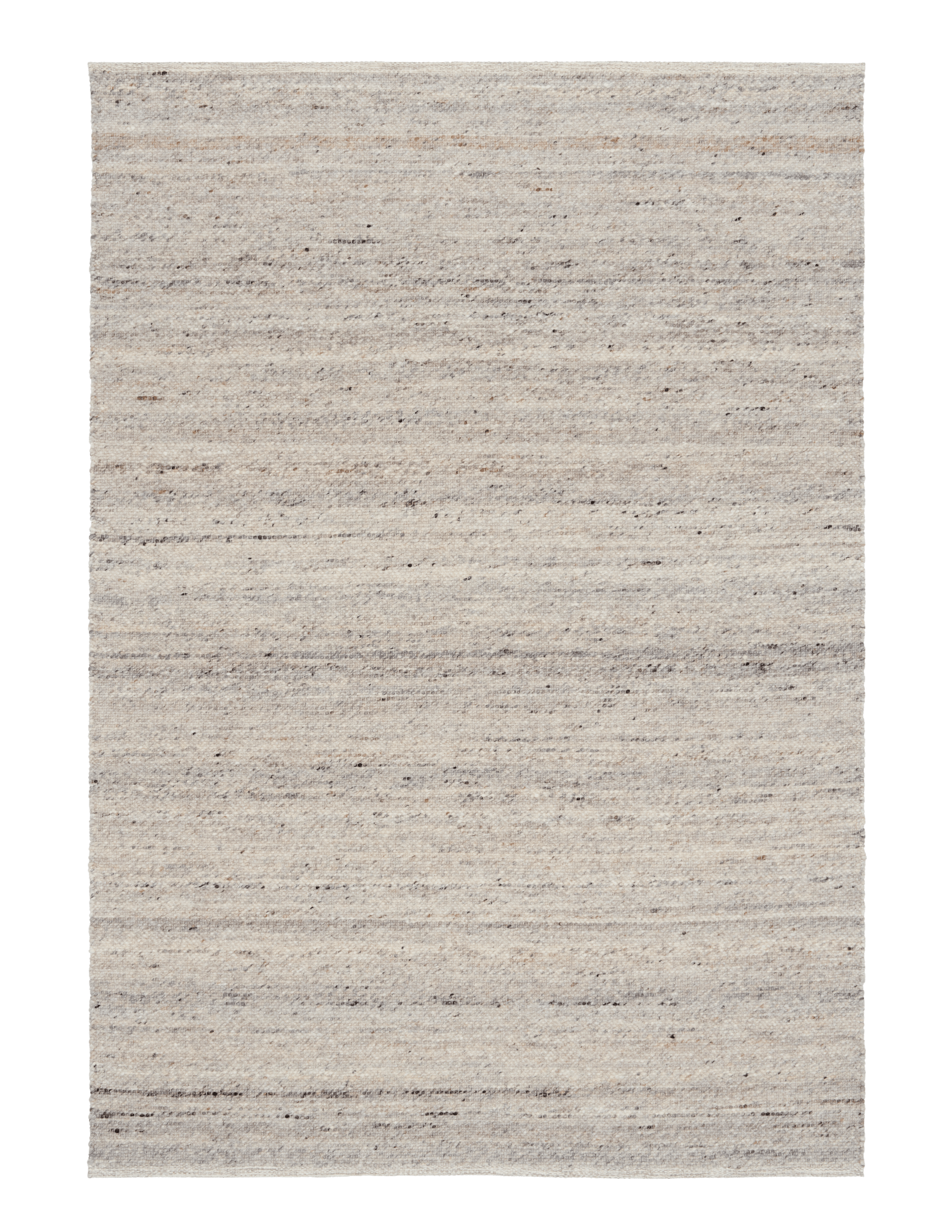 Smoke grey wool rug, flat woven speckle texture with neat stitched border