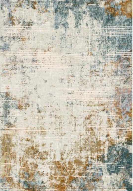 Cream and blue abstract area rug with distressed horizontal pattern | Kali Excellent Rug Cream Blue 2165 Modern Abstract Polypropylene Area Rug - Rugs Point Australia
