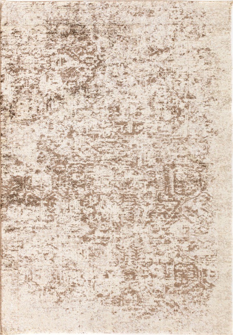 Cream area rug with brown distressed motif and textured short pile | Kali Luxury Rug Cream 8021 Modern Abstract Floor Rug - Rugs Point Australia