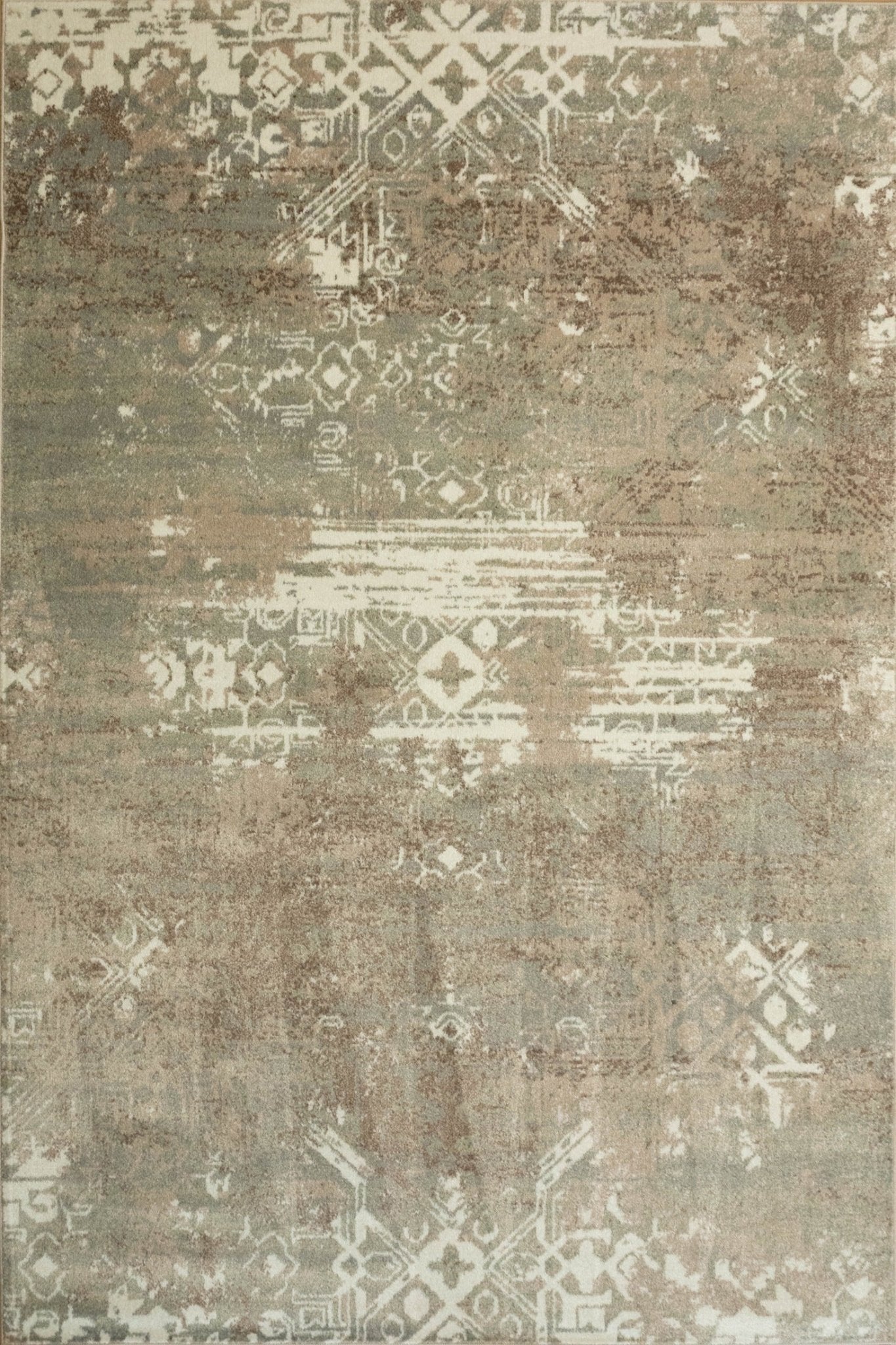 Karina Quality area rug close-up, muted buff and gray with faded ornamental motif | Karina Quality Rug Buff 1002 Modern Abstract Polypropylene Area Rug - Rugs Point Australia