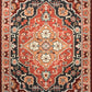Luxury wool rug with red and navy floral geometric medallion pattern, square border | Kashan Luxury Wool Rug 4929 X Modern Abstract Living Room Rug - Rugs Point Australia