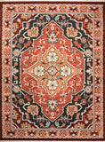 Luxury wool rug with red and navy floral geometric medallion pattern, square border | Kashan Luxury Wool Rug 4929 X Modern Abstract Living Room Rug - Rugs Point Australia