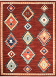 Vibrant wool rug with deep red ground and multicolor diamond pattern border | Kashan Vibrant wool Rug NS7 R Contemporary Floor Rug - Rugs Point Australia