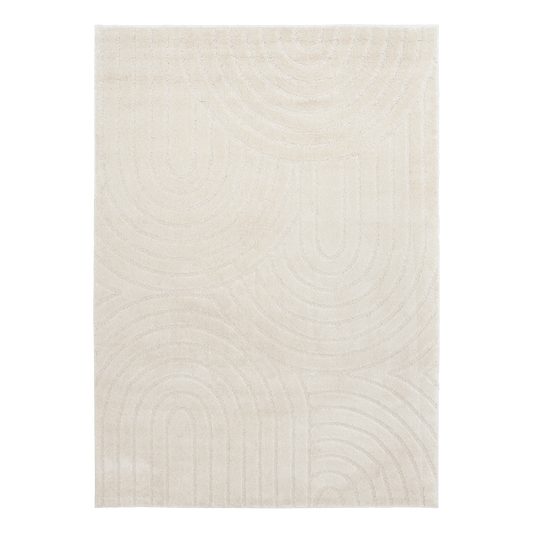 Ivory rug with low-pile circular and wave motif