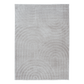Light grey shag rug with layered wave and circle pattern, straight-on view