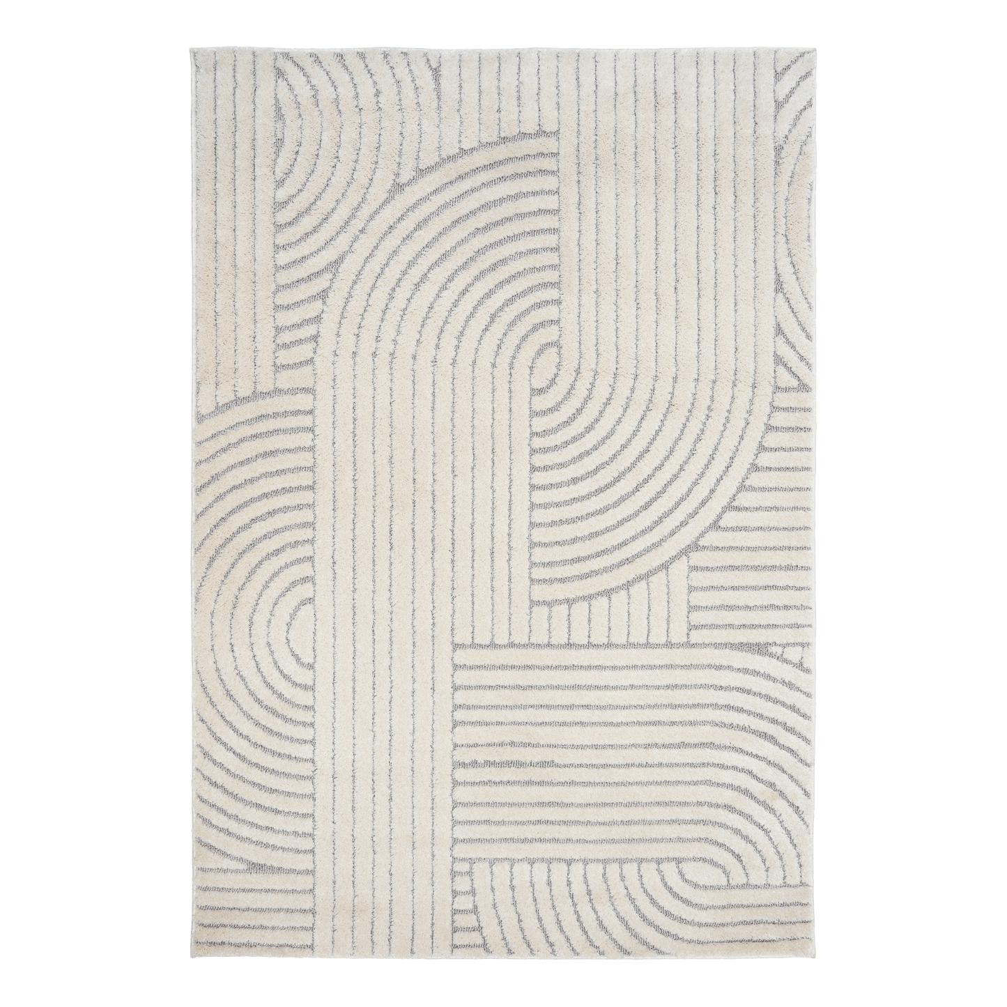 Marli Soft living room rug square design with ivory and light grey outlined curves | Marli Soft Living room rug 12417 Ivory Light Grey Modern Abstract Living Room Rug - Rugs Point Australia