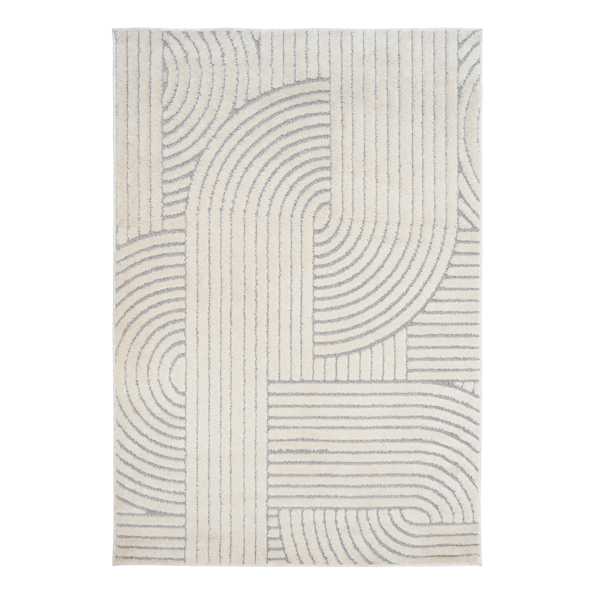 Marli Soft living room rug square design with ivory and light grey outlined curves | Marli Soft Living room rug 12417 Ivory Light Grey Modern Abstract Living Room Rug - Rugs Point Australia