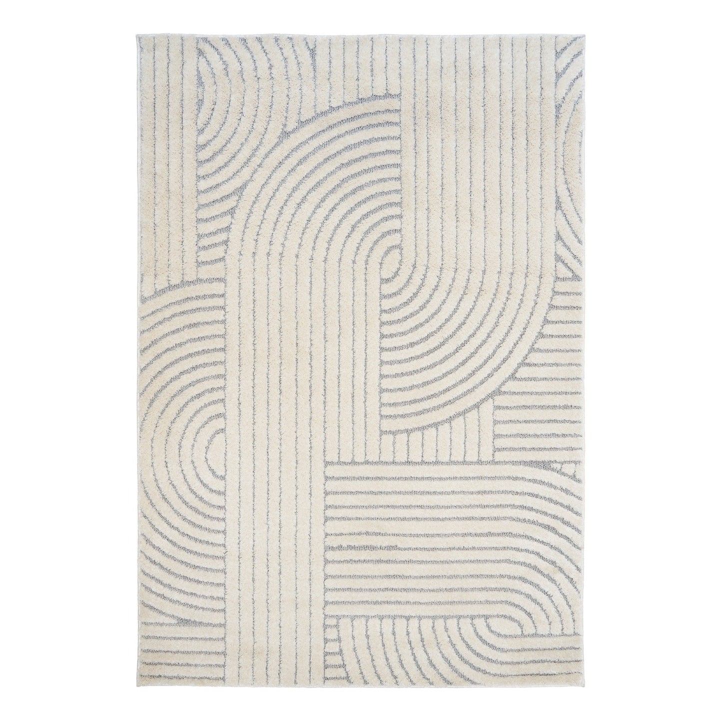 Marli Soft living room rug with ivory and light grey patchwork lines and curves | Marli Soft Living room rug 12417 Ivory Light Grey Modern Abstract Living Room Rug - Rugs Point Australia