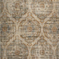 Vintage patterned area rug with large central medallion and border, multi-toned