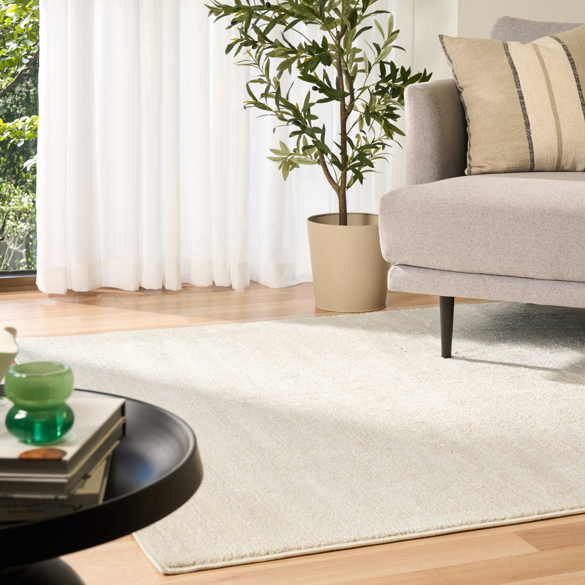 Ivory Polypropylene Area Rug , Soft & Stain Resistant , Nori - rug image 2