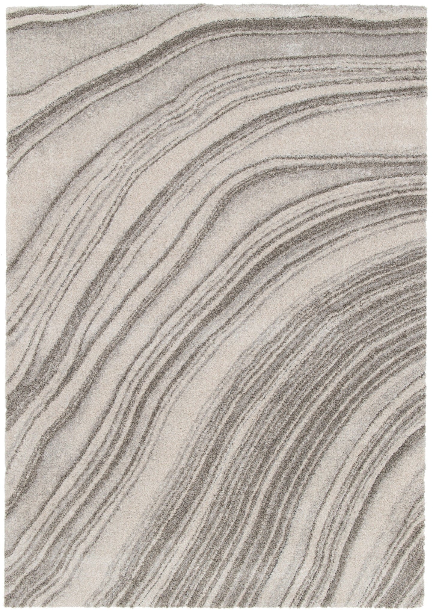 Close-up of light gray striped area rug with curved line pattern | Odessa 64607 382 Modern Abstract Living Room Rug - Rugs Point Australia