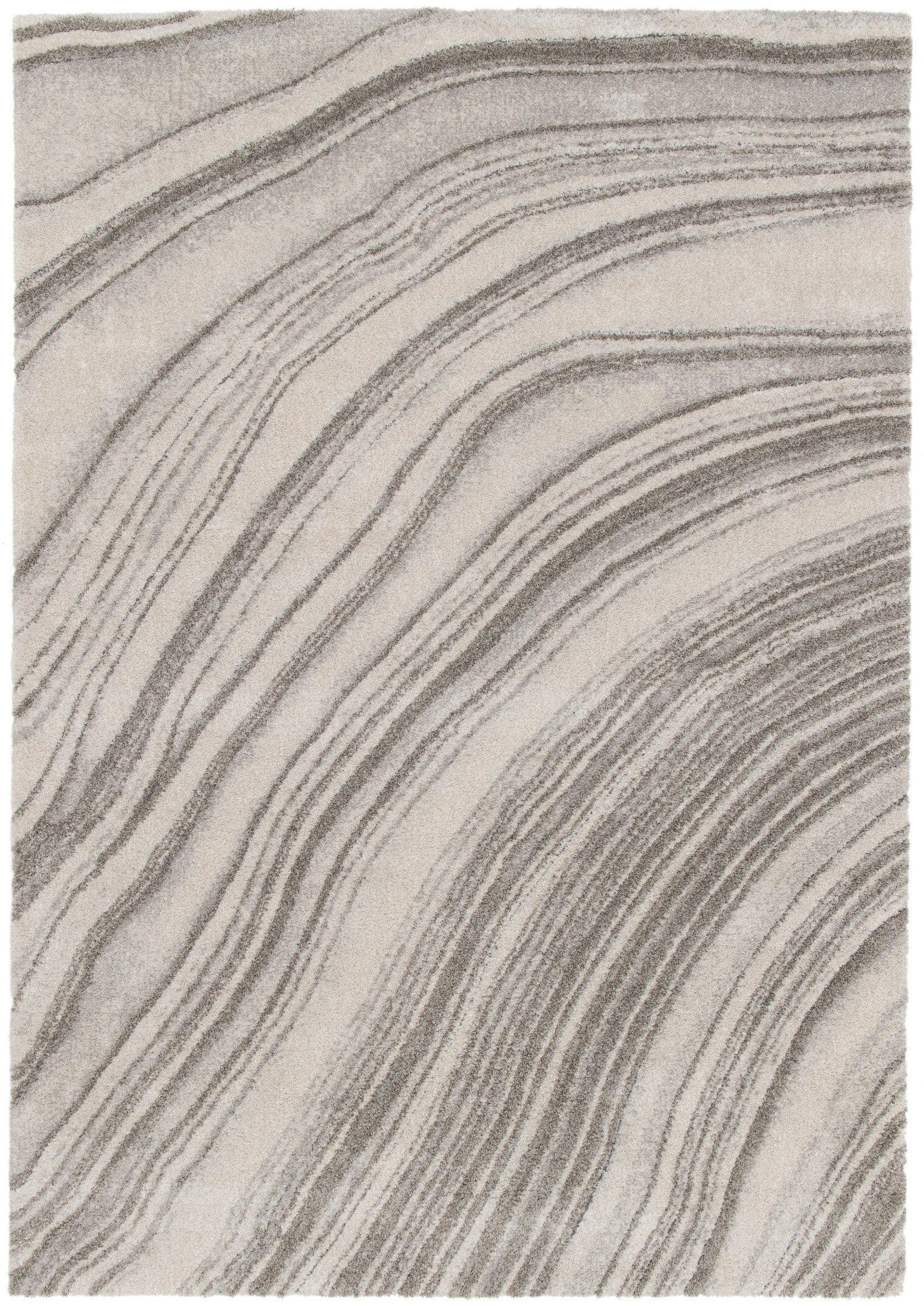 Close-up of light gray striped area rug with curved line pattern | Odessa 64607 382 Modern Abstract Living Room Rug - Rugs Point Australia