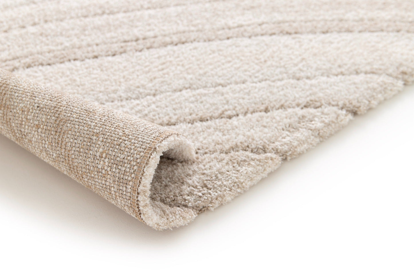 Beige area rug corner with striped pattern and stitched edge detail | Odessa 64607 561 Modern Polypropylene Area Rug - Rugs Point Australia