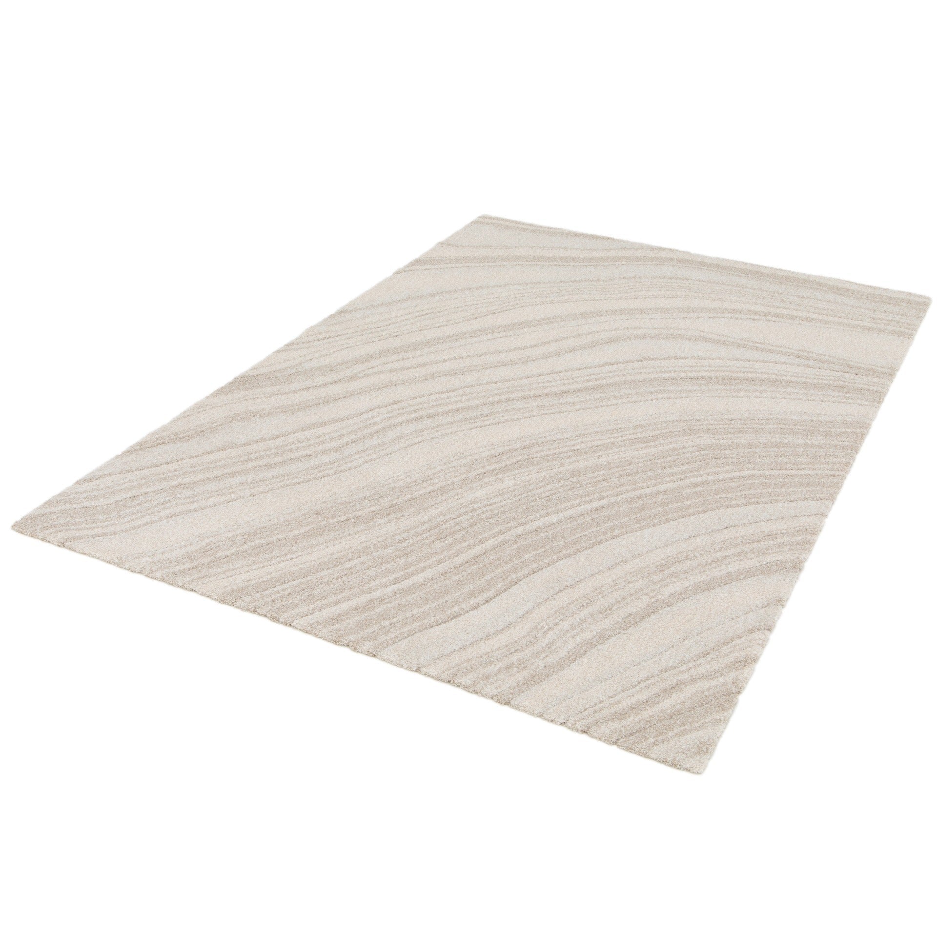 Light beige area rug laid flat with subtle stripe pattern and textured pile | Odessa 64607 561 Modern Polypropylene Area Rug - Rugs Point Australia