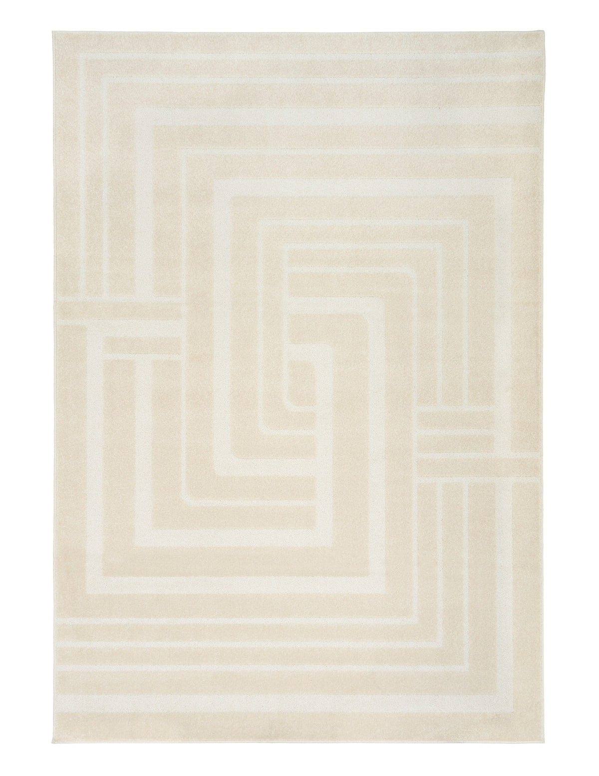 Ozlo ecru patterned area rug square design on light background