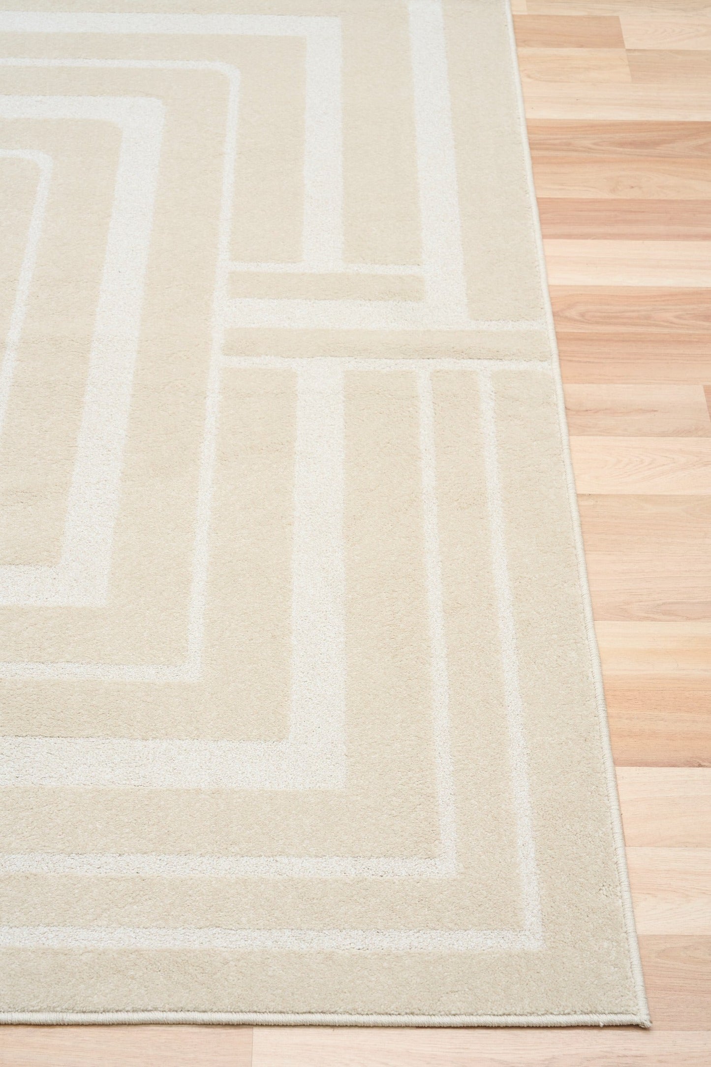 Ozlo ecru patterned area rug flatweave with border on side