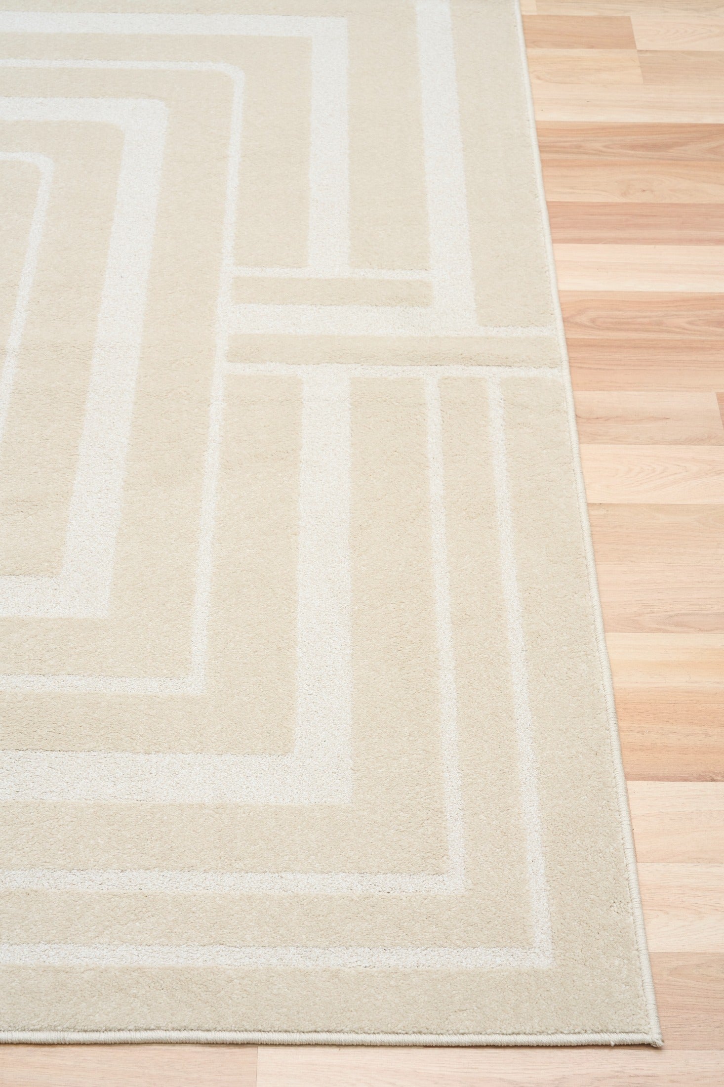 Ozlo ecru patterned area rug flatweave with border on side