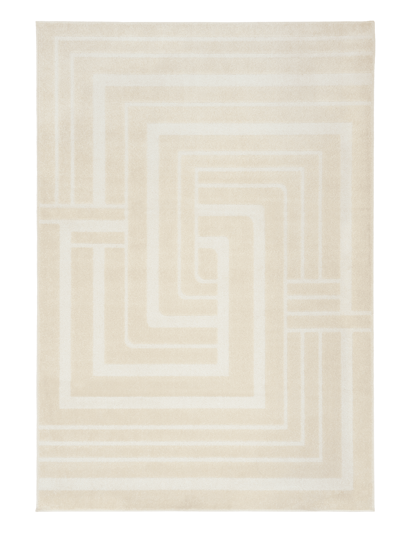 Ozlo ecru patterned area rug, centered square Greek key motif