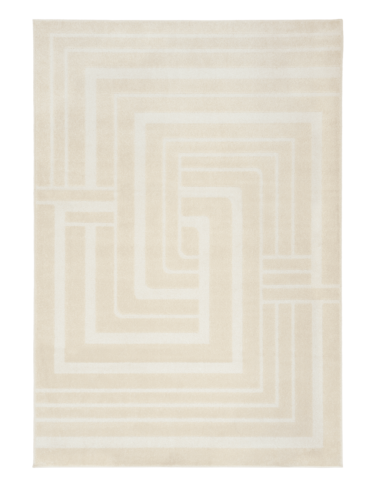Ozlo ecru patterned area rug, centered square Greek key motif