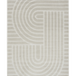 Light gray area rug with abstract block, arch, and stripe design, square front view
