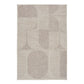 Linen patio rug, light beige with taupe abstract blocks and large curved shapes