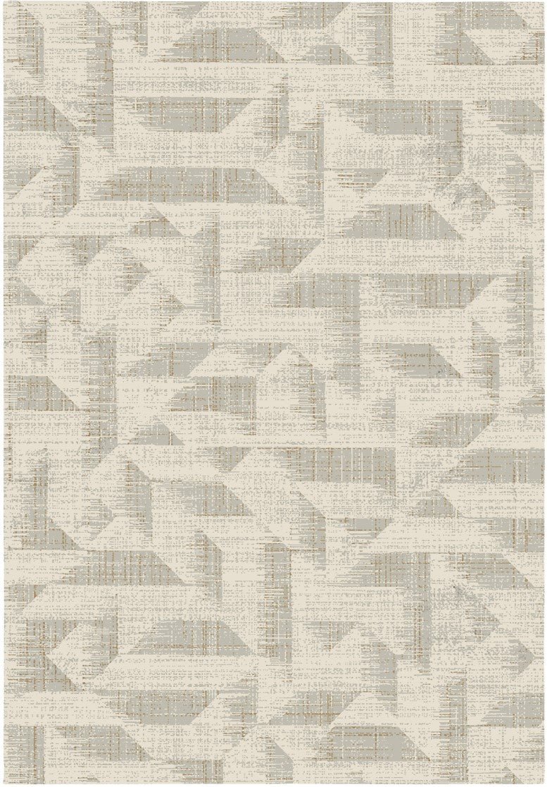 Transitional area rug with light stone geometric abstract pattern, woven look