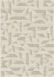 Transitional area rug with light stone geometric abstract pattern, woven look