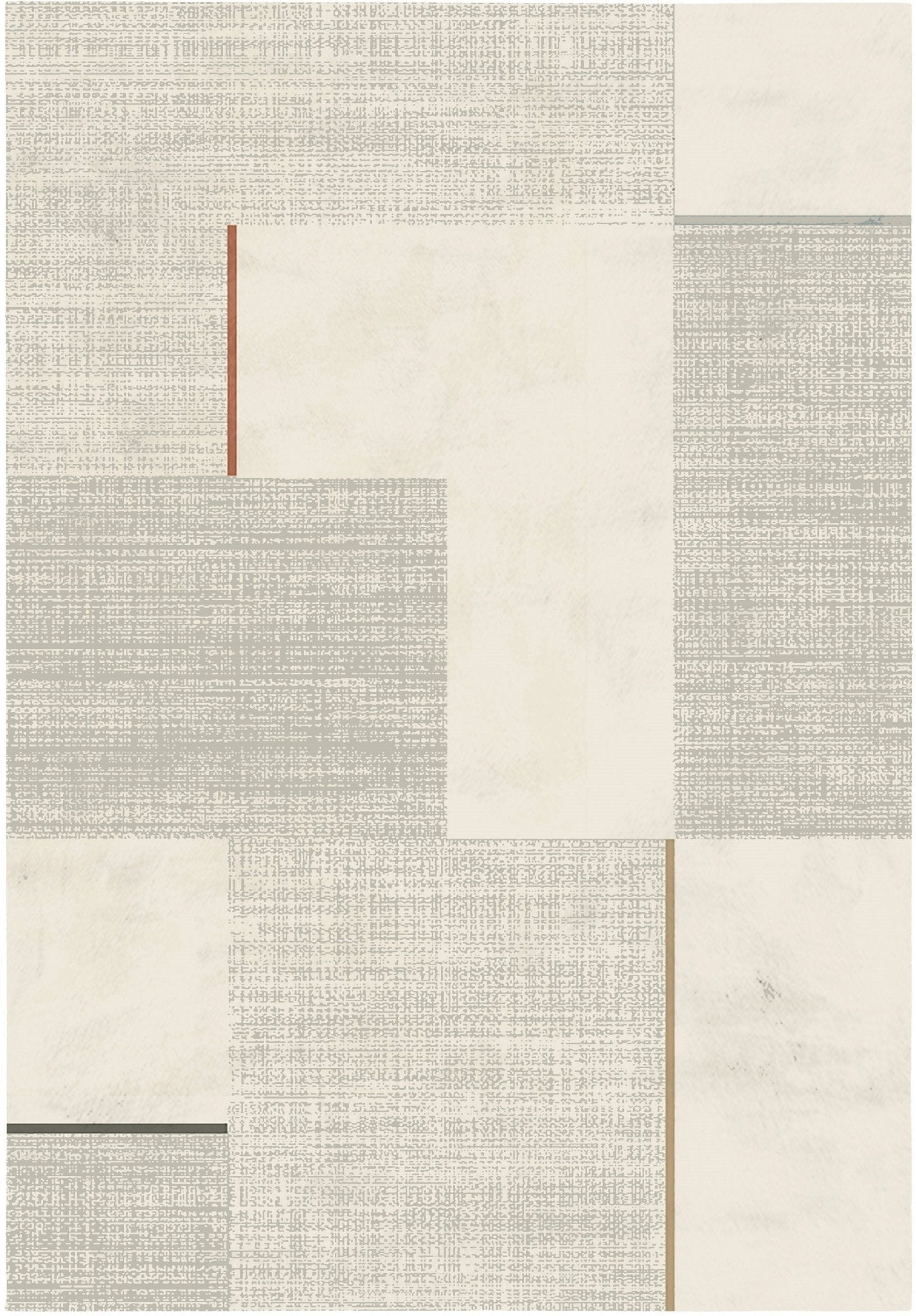 Large area rug with geometric block pattern in grey and ivory