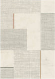 Large area rug with geometric block pattern in grey and ivory