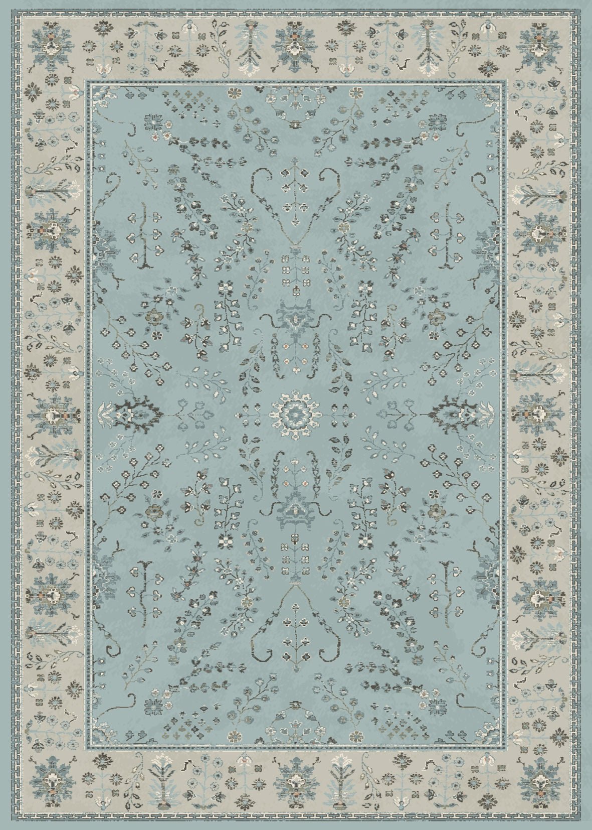 Duckegg blue floor rug with ornate floral medallion and decorative border pattern | Prudence floor Rug 17204 Duckegg Blue Contemporary Living Room Rug - Rugs Point Australia