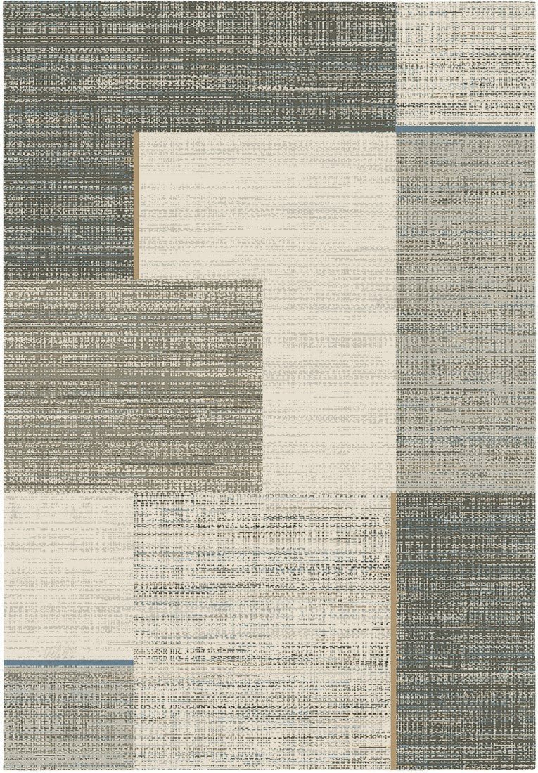 Grey-blue and cream patchwork rug with textured geometric blocks | Prudence Rug  17255 Grey Blue Modern Abstract Polypropylene Area Rug - Rugs Point Australia