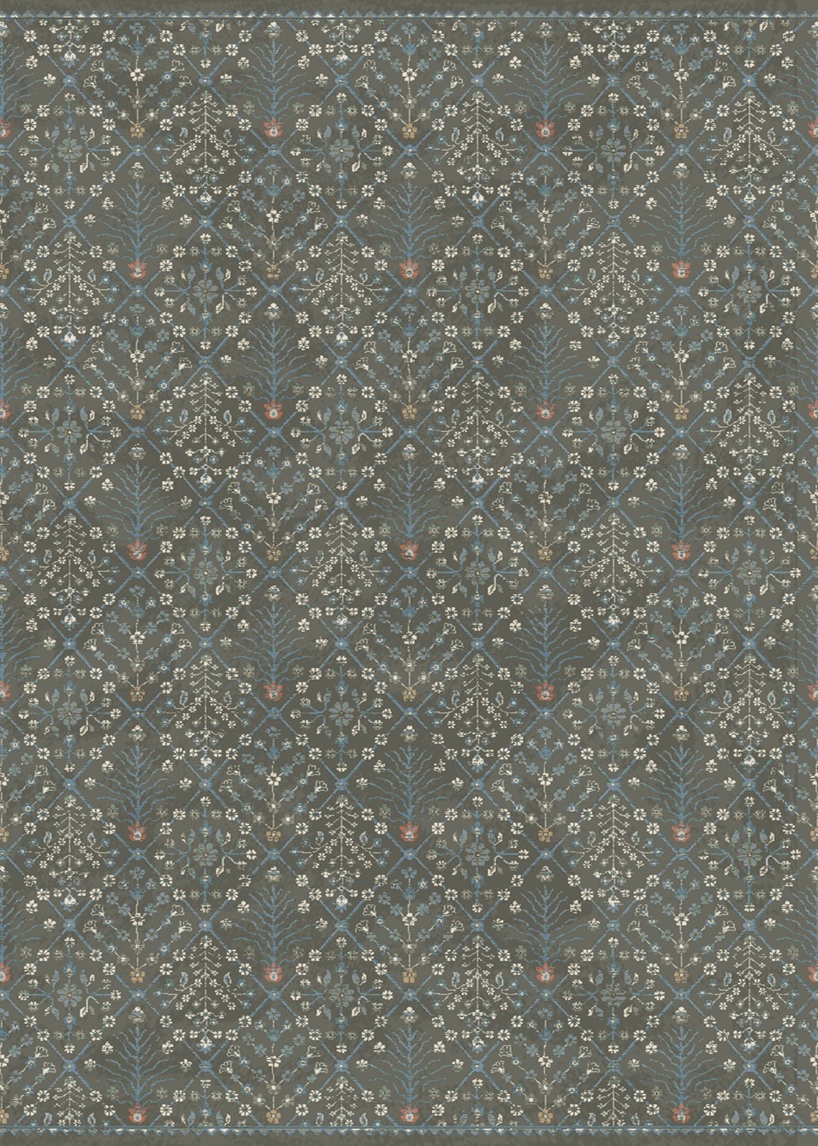 Prudence runner 17201 in khaki with small floral and geometric pattern | Prudence  Runner 17201 Khaki Modern Abstract Floor Rug - Rugs Point Australia
