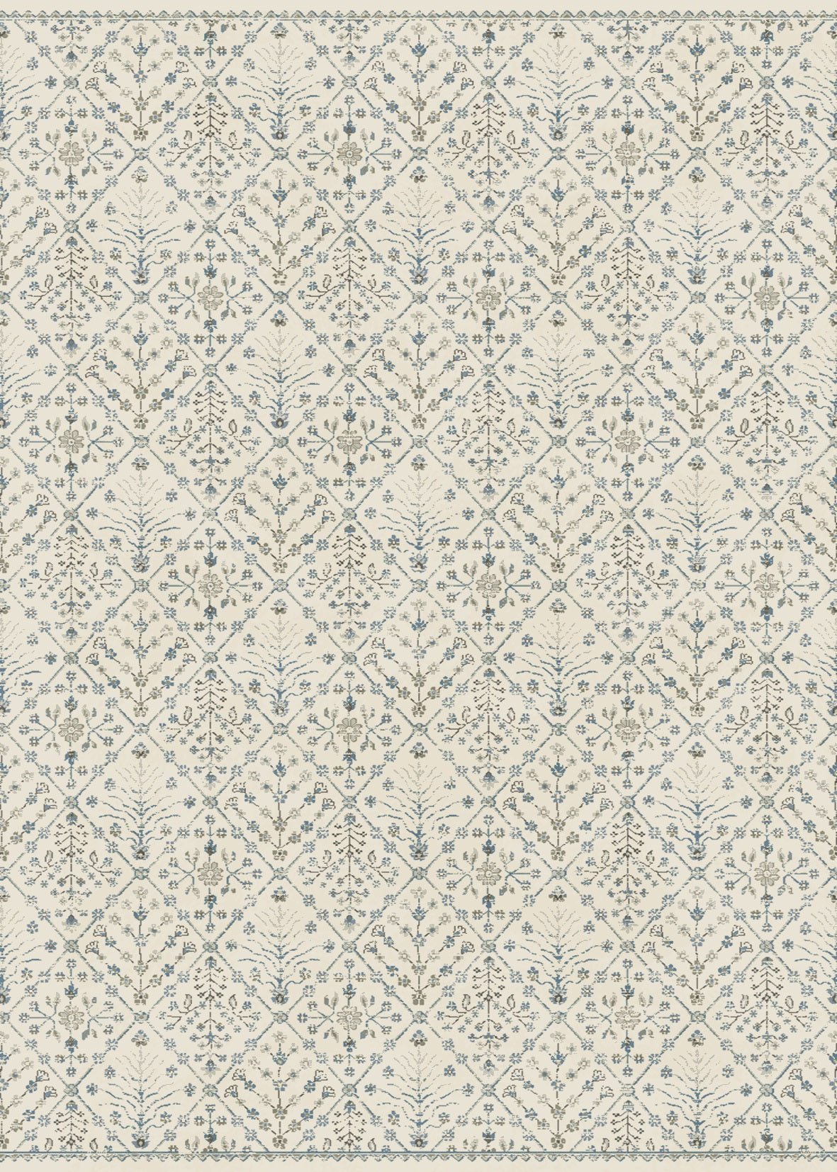 Ivory traditional area rug with ornate damask pattern in blue and green | Prudence Traditional cheap Rug 17201 Ivory Modern Polypropylene Area Rug - Rugs Point Australia