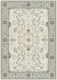Ivory traditional area rug with blue floral border and central medallion