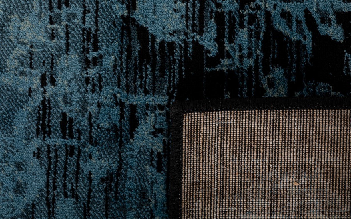 Raffia floor rug corner close-up with textured pile and dark blue pattern | Raffia Floor Rug 7444 Ink Modern Abstract Living Room Rug - Rugs Point Australia