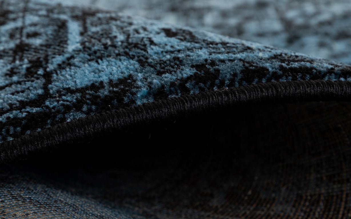 Raffia floor rug edge with dense textured pile and dark blue abstract design | Raffia Floor Rug 7444 Ink Modern Abstract Living Room Rug - Rugs Point Australia