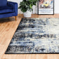 Area rug featuring a blue and cream distressed abstract design with black border | Raffia Mat 1440 Sky Modern Abstract Living Room Rug - Rugs Point Australia