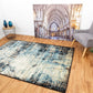 Rectangular area rug with distressed blue and cream pattern and black border | Raffia Mat 1440 Sky Modern Abstract Living Room Rug - Rugs Point Australia