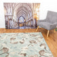 Sea blue area rug with beige and brown leaf pattern, flatwoven texture | Raffia Medium Rug 5507 Sea Textured Woven Floor Rug - Rugs Point Australia