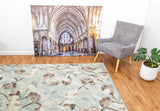 Sea blue area rug with beige and brown leaf pattern, flatwoven texture | Raffia Medium Rug 5507 Sea Textured Woven Floor Rug - Rugs Point Australia